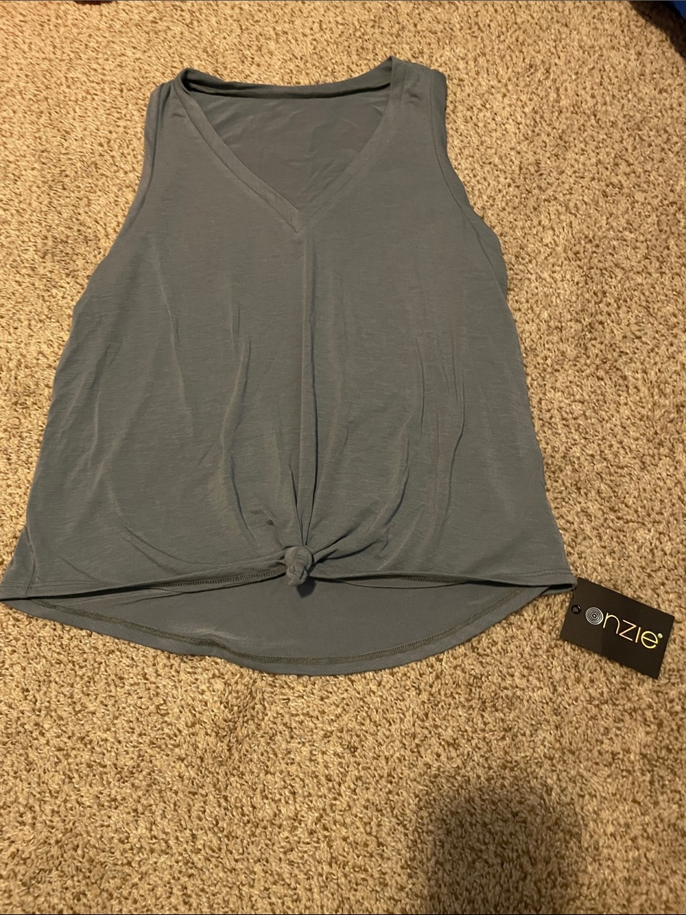 Onzie Slate Blue V-Neck Front-Tie Tank
